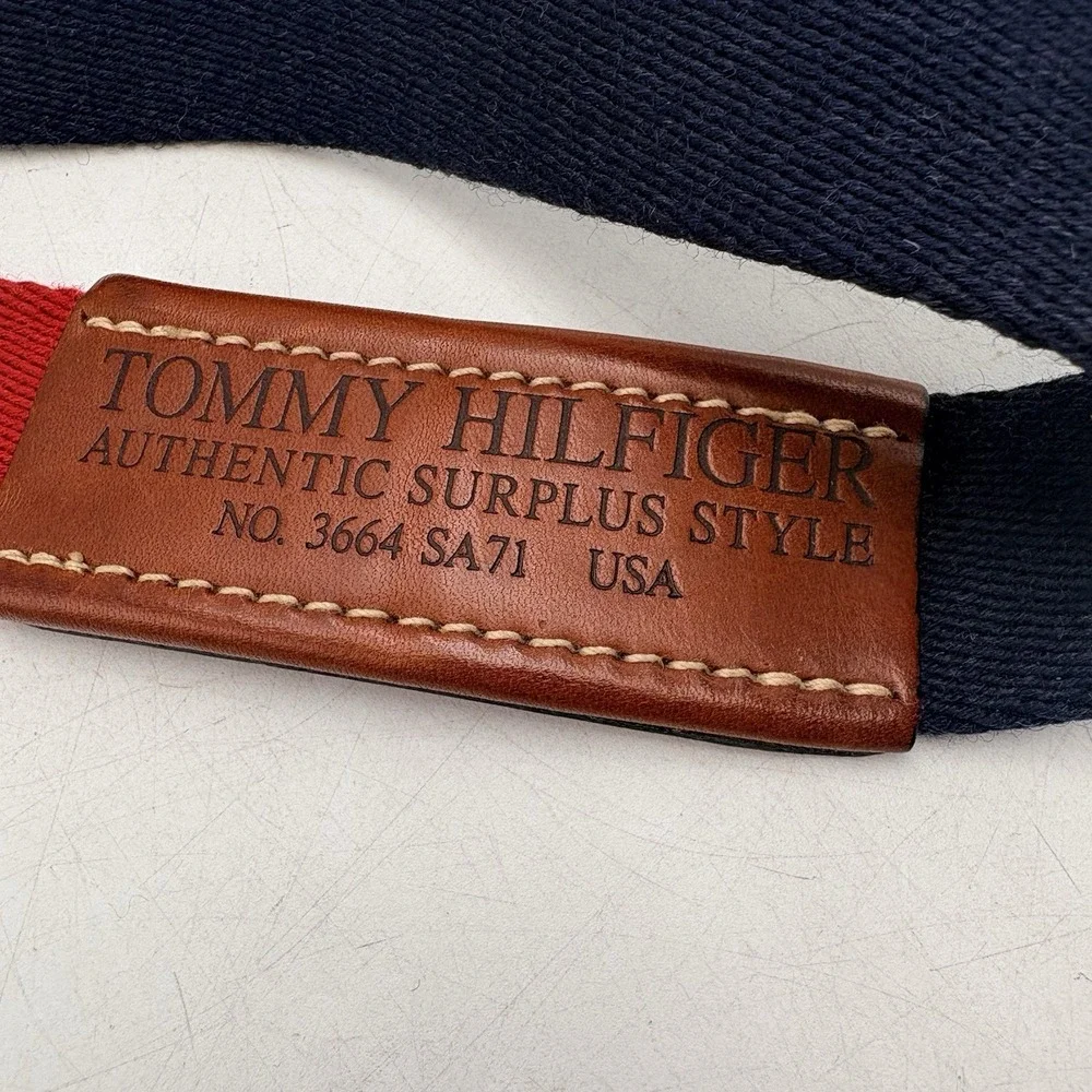 Vintage Tommy Hilfiger Leather Canvas 2-Tone Belt Blue Red USA Mens 32 Surplus